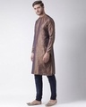 Shop Silk Blend Knee Length Brown Color Full Sleeve Regular Fit Straight Kurta For Men-Design