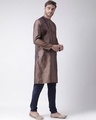 Shop Silk Blend Knee Length Brown Color Full Sleeve Regular Fit Straight Kurta For Men-Full