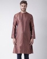 Shop Silk Blend Knee Length Copper Color Full Sleeve Regular Fit Straight Kurta For Men-Front