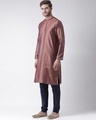 Shop Silk Blend Knee Length Copper Color Full Sleeve Regular Fit Straight Kurta For Men-Design