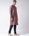Shop Silk Blend Knee Length Copper Color Full Sleeve Regular Fit Straight Kurta For Men-Full