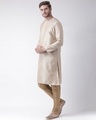 Shop Silk Blend Knee Length Cream Color Full Sleeve Regular Fit Straight Kurta For Men-Design