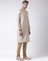 Shop Silk Blend Knee Length Cream Color Full Sleeve Regular Fit Straight Kurta For Men-Full