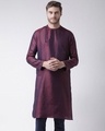 Shop Silk Blend Knee Length Maroon Color Full Sleeve Regular Fit Straight Kurta For Men-Front