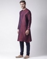 Shop Silk Blend Knee Length Maroon Color Full Sleeve Regular Fit Straight Kurta For Men-Design