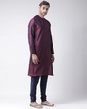 Shop Silk Blend Knee Length Maroon Color Full Sleeve Regular Fit Straight Kurta For Men-Full