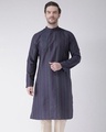 Shop Silk Blend Knee Length Navy Blue Color Full Sleeve Regular Fit Straight Kurta For Men-Front