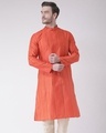 Shop Silk Blend Knee Length Orange Color Full Sleeve Regular Fit Straight Kurta For Men-Front
