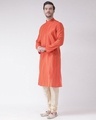 Shop Silk Blend Knee Length Orange Color Full Sleeve Regular Fit Straight Kurta For Men-Design
