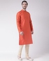 Shop Silk Blend Knee Length Orange Color Full Sleeve Regular Fit Straight Kurta For Men-Full