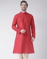 Shop Silk Blend Knee Length Red Color Full Sleeve Regular Fit Straight Kurta For Men-Front