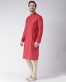 Shop Silk Blend Knee Length Red Color Full Sleeve Regular Fit Straight Kurta For Men-Design