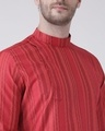 Shop Silk Blend Knee Length Red Color Full Sleeve Regular Fit Straight Kurta For Men