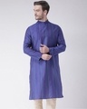 Shop Silk Blend Knee Length Royal Blue Color Full Sleeve Regular Fit Straight Kurta For Men-Front