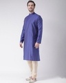 Shop Silk Blend Knee Length Royal Blue Color Full Sleeve Regular Fit Straight Kurta For Men-Design