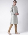 Shop Silk Blend Knee Length Sky Blue Color Full Sleeve Regular Fit Straight Kurta For Men-Full
