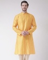 Shop Silk Blend Knee Length Yellow Color Full Sleeve Regular Fit Straight Kurta For Men-Front