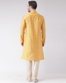 Shop Silk Blend Knee Length Yellow Color Full Sleeve Regular Fit Straight Kurta For Men-Back