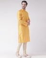 Shop Silk Blend Knee Length Yellow Color Full Sleeve Regular Fit Straight Kurta For Men-Full