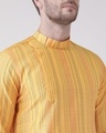 Shop Silk Blend Knee Length Yellow Color Full Sleeve Regular Fit Straight Kurta For Men