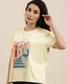 Shop Women's Cream Graphic Print Boxy Fit T-shirt-Front