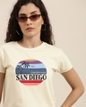 Shop Women's Cream Graphic Slim Fit  T-shirt-Design