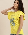 Shop Women's Yellow Floral Slim Fit  T Shirt-Front