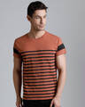 Shop Men's Brown Striped T-shirt-Front