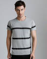 Shop Men's Grey Striped Slim Fit T-shirt-Front