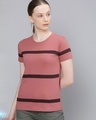 Shop Women's Pink Striped T-shirt-Front