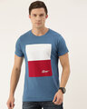 Shop Teal Blue Colourblocked T Shirt-Front