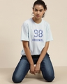 Shop Women's Blue Typographic Oversized Fit T Shirt