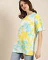 Shop Women's Blue & Yellow Tie And Dye Oversized Fit T Shirt-Front