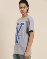 Shop Women's Grey Melange Typographic Oversized Fit T Shirt-Front