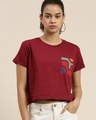 Shop Women's Maroon Graphic Boxy Crop Oversized Fit T Shirt-Front