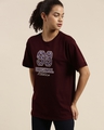 Shop Women's Maroon Typographic Oversized Fit T Shirt-Front