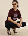 Shop Women's Maroon Typographic Oversized Fit T Shirt
