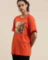 Shop Women's Orange Graphic Oversized Fit T Shirt-Front
