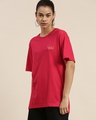 Shop Women's Pink Typographic Oversized Fit T Shirt-Front
