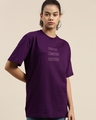Shop Women's Purple Typographic Oversized Fit T Shirt-Front