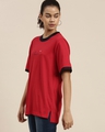 Shop Women's Red Typographic Oversized Fit T Shirt-Front