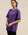 Shop Women's Violet Typographic Oversized Fit T Shirt-Front