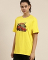 Shop Women's Yellow Graphic Oversized Fit T Shirt-Front