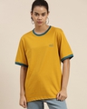 Shop Women's Yellow Typographic Oversized Fit T Shirt-Front