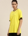 Shop Women's Yellow Typographic Oversized Fit T Shirt-Front