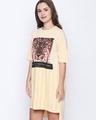 Shop Beige Cotton Animal Print Half Sleeve Dress For Women-Full