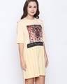 Shop Beige Cotton Animal Print Half Sleeve Dress For Women-Design
