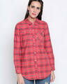 Shop Coral&Navy Cotton Fabric Checkered Regular Fit Shirt For Women-Front