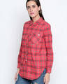 Shop Coral&Navy Cotton Fabric Checkered Regular Fit Shirt For Women-Full