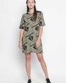 Shop Graphic Print Olive Dress For Women-Full